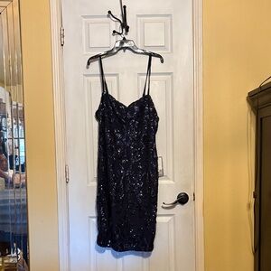 B Darlin Midnight Blue Sequin Midi Dress